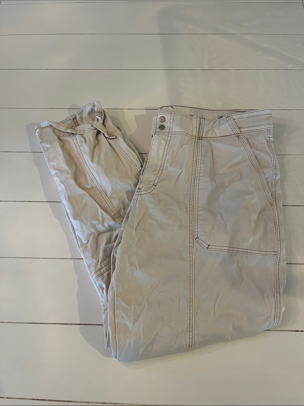 White House Black Market Relaxed Utility-Style Pants in Light Beige